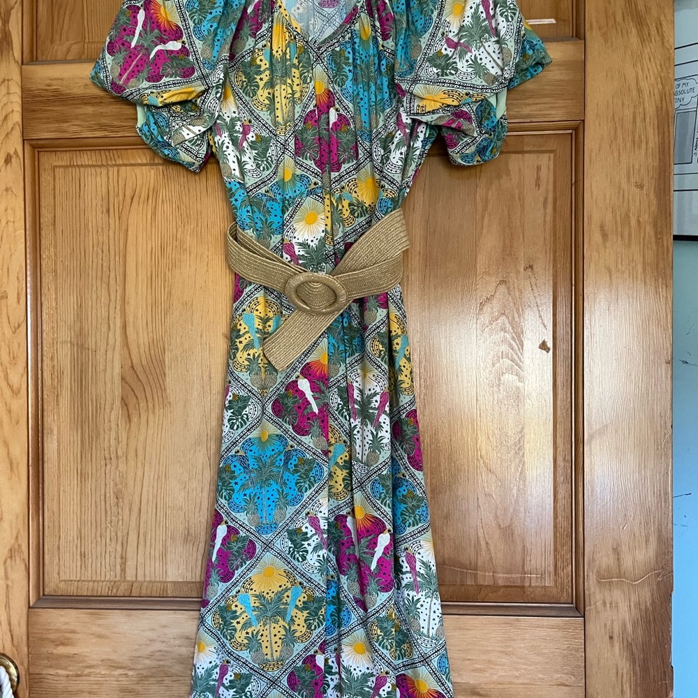 LOFT Multicolor Patterned Long Sleeve Dress with Belt